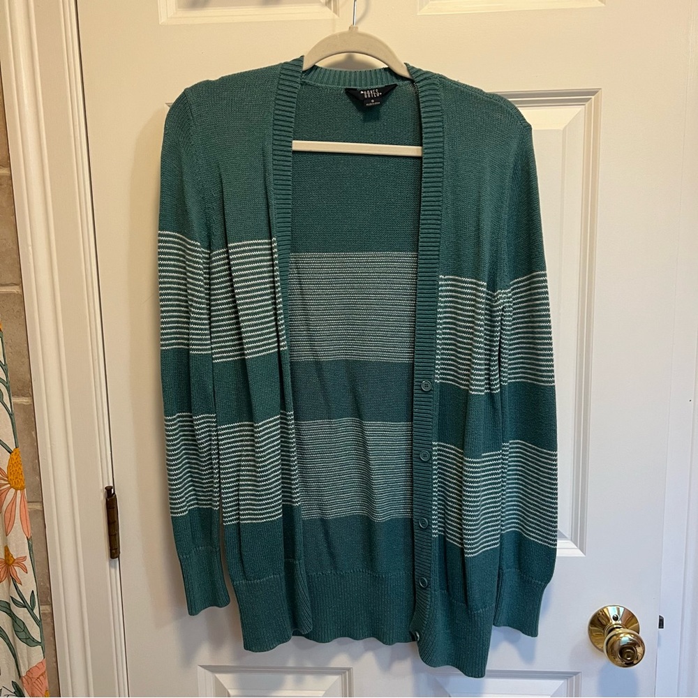 Teal/White Mini Striped Cardigan - size small